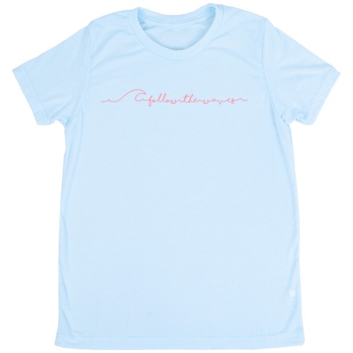 Follow the Wave Girls T-Shirt in Ice Blue/Pink