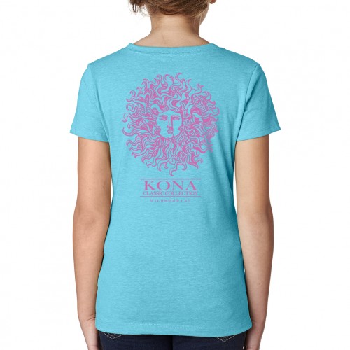 Original Sun Outline Girls T-Shirt in Bondi Blue/Pink
