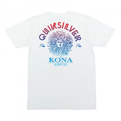 Quiksilver Kona Surf Co Collab Mens T-Shirt in White/Indigo/Blue