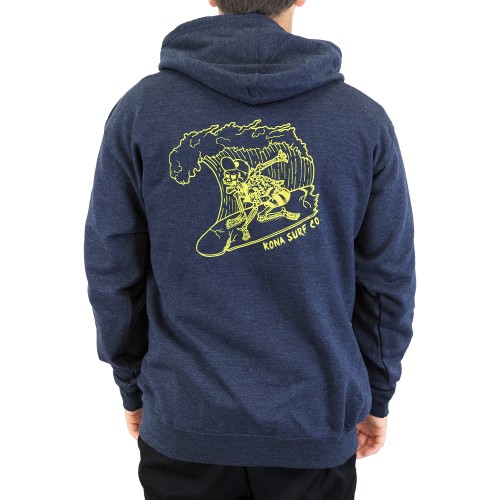 Wave of the Dead Mens Pullover Hoodie in Classic Navy Heather/Lime