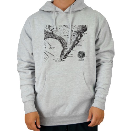 Cape May Roots Mens Pullover Hoodie in Grey Heather/Black