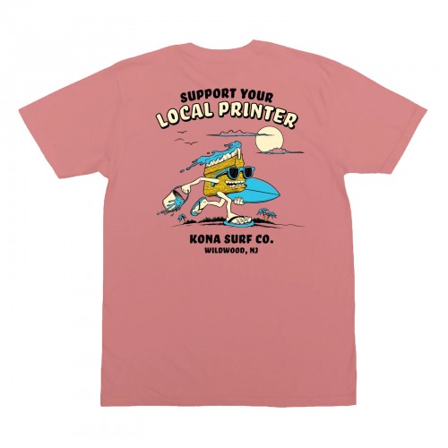 Support Your Local Printer Mens T-Shirt in Mauve/Blk/BlueCrush/Faded/Yell