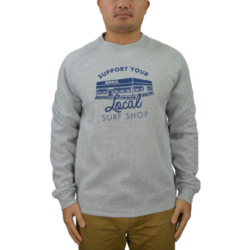 Support Your Surf Shop Mens Crew Sweatshirt in Grey Heather/Navy