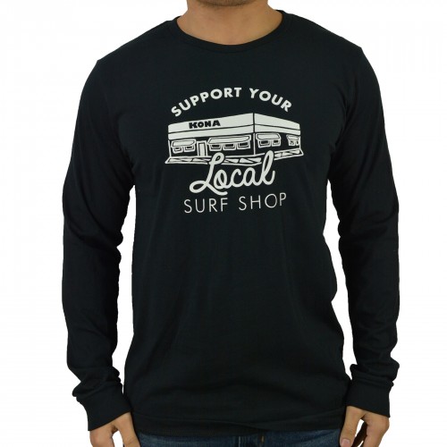 Support Your Surf Shop Mens Long Sleeve Shirt in Black/White