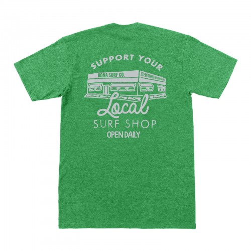 Support Your Local Surf Shop Mens T-Shirt in Kelly Green/Silver