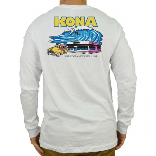 Retro Wave Mens Long Sleeve Shirt in White/Blue