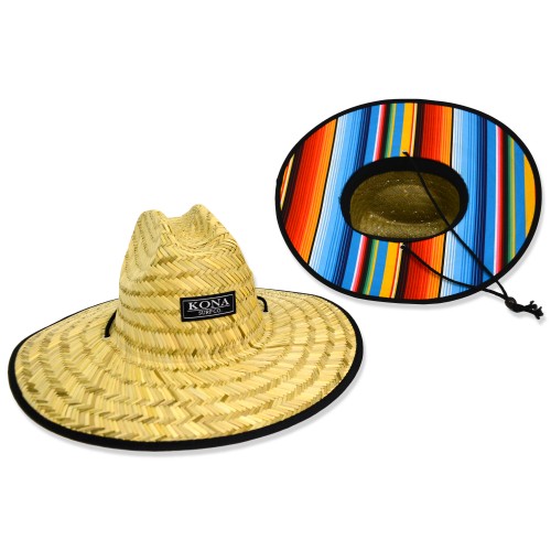 Traveler Print Mens Straw Hat in Natural/Mexican Blanket