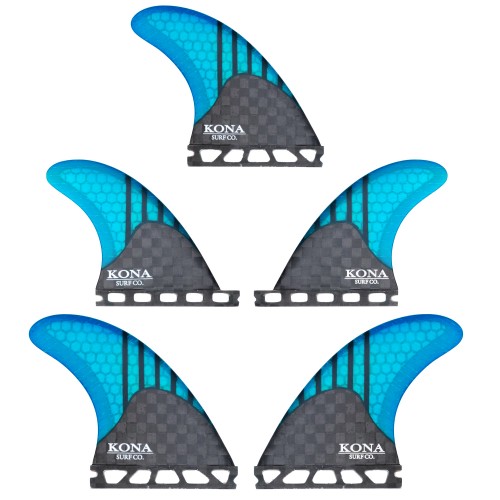 Single Tab (5 Fin) Shortboard Fins in Carbon Lines/Blue Comb