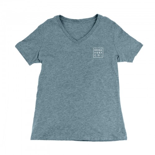 Emblem Womens V-Neck T-Shirt in Heather Slate/White