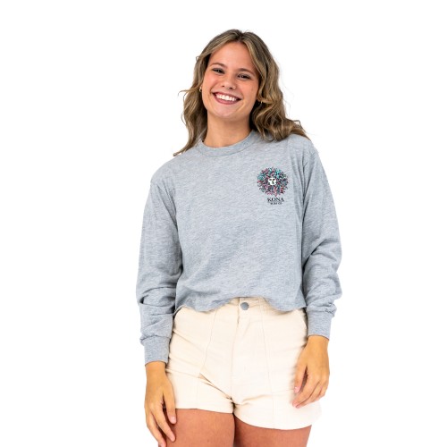 Original Sun Womens Cropped L/S Shirt in Heather Grey/Cotton Candy
