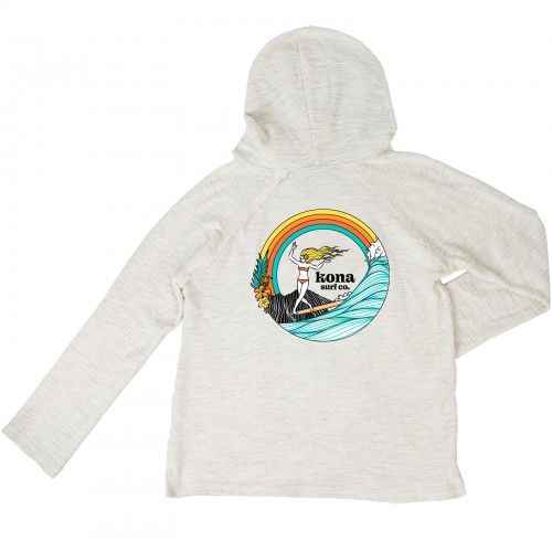 Surfer Girl Womens Pullover Hoodie in Oatmeal