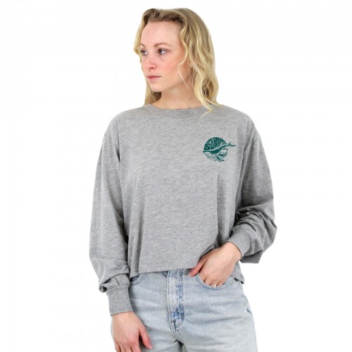 Sea Love Womens Cropped L/S Shirt in Heather Grey