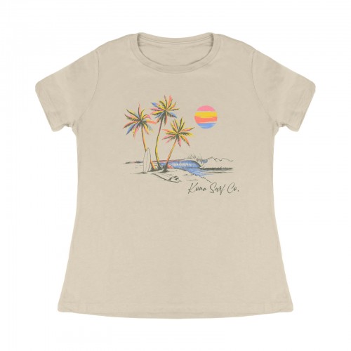 Island Palm Womens T-Shirt in Heather Soft Cream