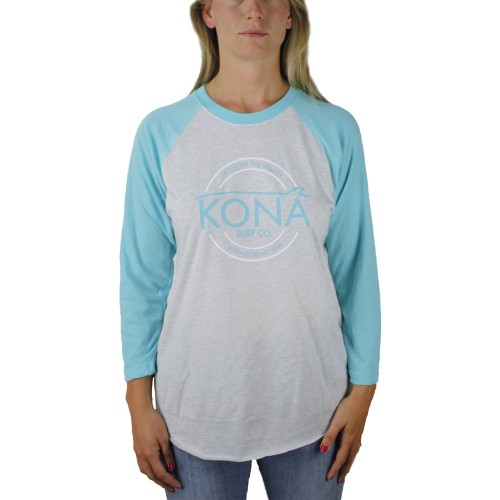 The Stamp Womens Baseball Tee in Teal/Heather White