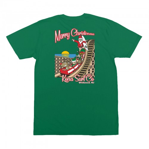 Shaka Santa Womens T-Shirt in Evergreen/Red/Green/Brn