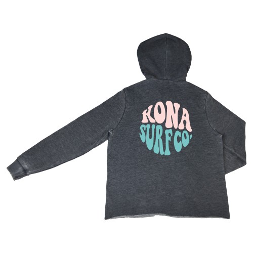 Heat Wave Womens Pullover Hoodie in Washed Blk/Powder Pink/Lagoona