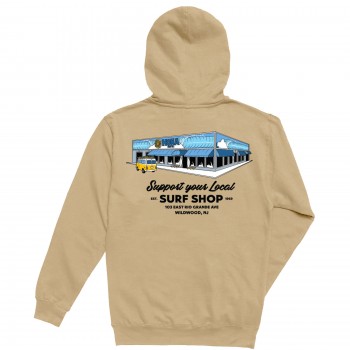 Support Your Local Surf Shop Boys Pullover Hoodie in Pigment Sandstone