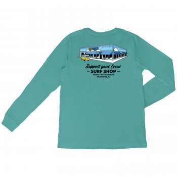 Support Your Local Surf Shop Mens Long Sleeve Shirt in Spanish Moss