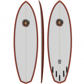 Root Beer Barrel Surfboard in White/RedRails-Prebook