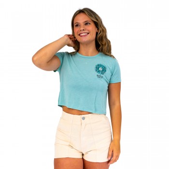 Original Sun Womens Cropped T-Shirt in Dusty Blue/Ocean