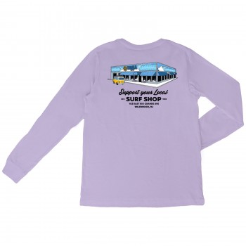 Support Your Local Surf Shop Womens Long Sleeve Shirt in Dark Lavander