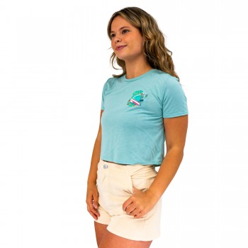 Hula Surfer Womens Cropped T-Shirt in Dusty Blue